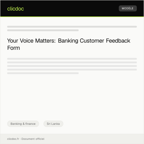 Document preview: Banking Customer Feedback Form — Banking & finance, Sri Lanka