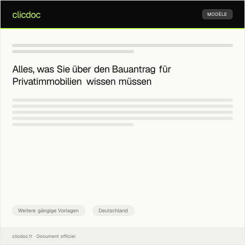 Dokumentvorschau: Bauantrag für Privatimmobilien — Weitere gängige Vorlagen, Deutschland