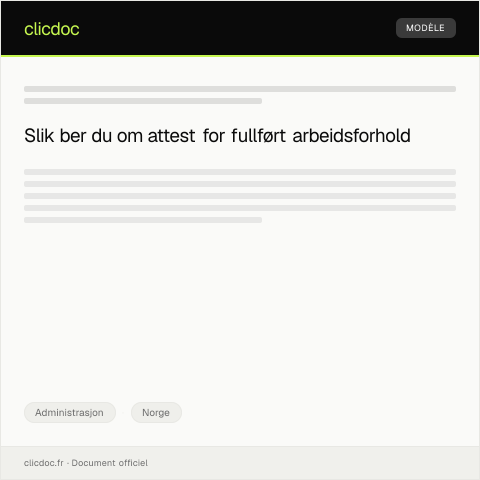 Document preview: Be om attest for fullført arbeidsforhold — Administrasjon, Norge