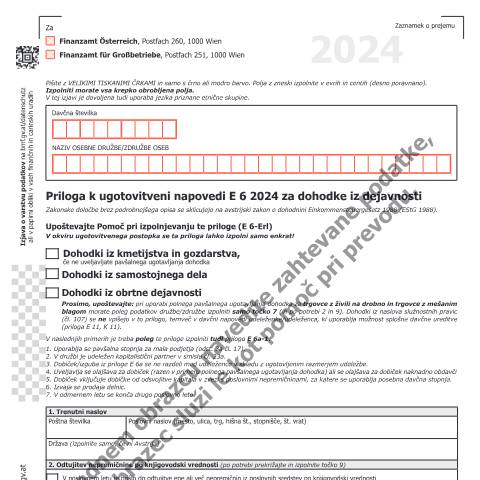 Dokumentvorschau: E6a-SI — Priloga k ugotovitveni napovedi E 6 2024 za dohodke iz dejavnosti — Steuern, Österreich (CERFA n°E6a-SI)