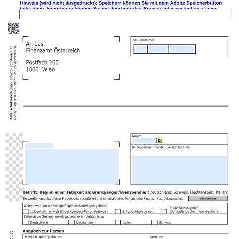 Dokumentvorschau: Verf61 — Beginn einer Grenzgängertätigkeit — Steuern, Österreich (CERFA n°Verf61)