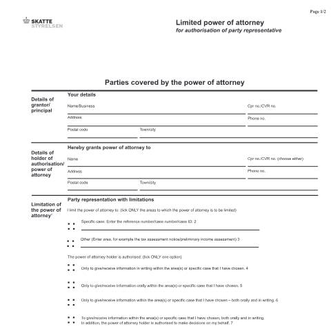 Document preview: Limited power of attorney — 02 Tax: certificates, Danmark (CERFA n°02.056)