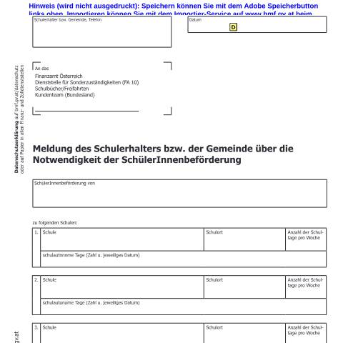 Dokumentvorschau: Beih88 — Meldung des Schulerhalters bzw. der Gemeinde über die Durchführung der SchülerInnenbeförderung — Steuern, Österreich (CERFA n°Beih88)