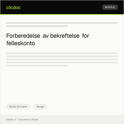 Document preview: Bekreftelse av innskudd i felleskonto — Banke & finans, Norge