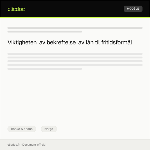 Document preview: Bekreftelse av lån til fritidsformål — Banke & finans, Norge