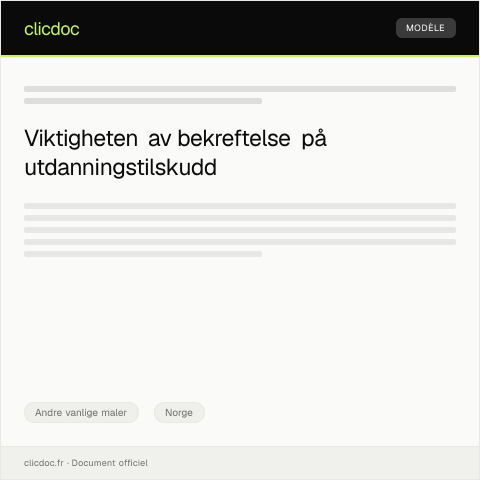 Document preview: Bekreftelse på mottatt søknad om utdanningstilskudd — Andre vanlige maler, Norge