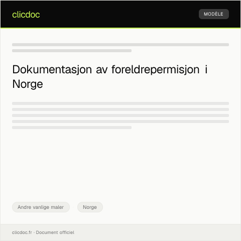 Document preview: Bekreftelse på innvilget foreldrepermisjon — Andre vanlige maler, Norge