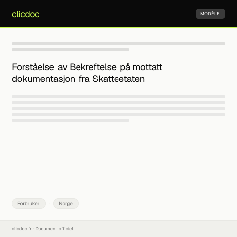 Document preview: Bekreftelse på mottatt dokumentasjon — Forbruker, Norge