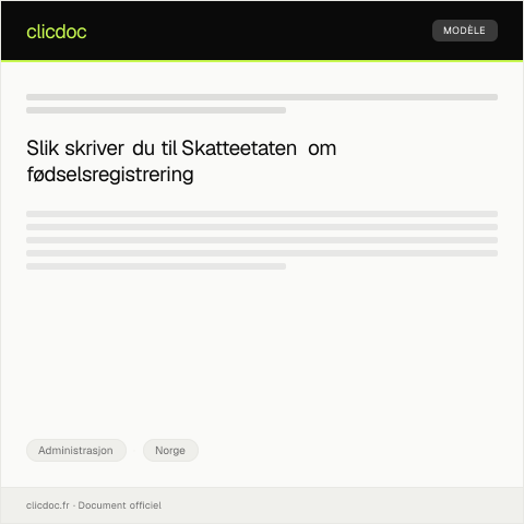 Document preview: Bekreftelse på fødselsregistrering — Administrasjon, Norge