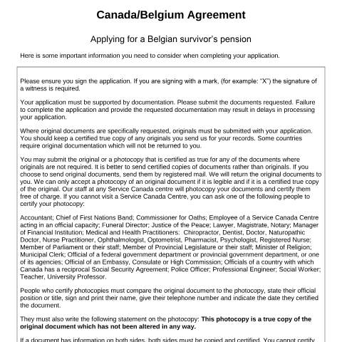 Document preview: Belgium/Canada Agreement - Application for a Belgian Survivor's Pension — Income Security Programs, Canada (CERFA n°CAN-BEL_4_(S))