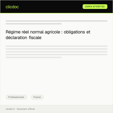 Aperçu du document Bénéfices agricoles - Régime réel normal (détermination du résultat fiscal) — Professionnels, France (CERFA n°11157*20)