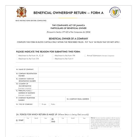 Document preview: BOR FORM A — Form, Jamaica (CERFA n°BOR_FORM_A_19092023)