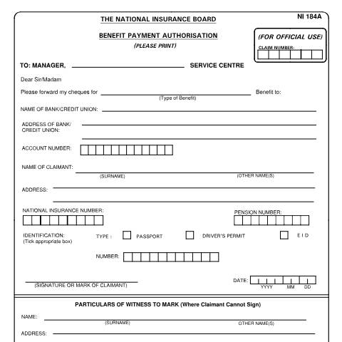 Document preview: NI184A — Form, Trinidad & Tobago (CERFA n°NI184A)