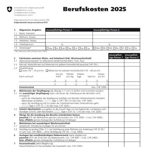 Dokumentvorschau: 9 / 14 - Berufskosten / Schuldenverzeichnis — Direkte Bundessteuer, Schweiz
