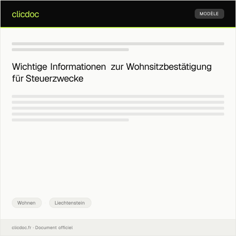 Dokumentvorschau: Bestätigung des Wohnsitzes für Steuerzwecke — Wohnen, Liechtenstein