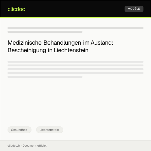 Dokumentvorschau: Bescheinigung für medizinische Behandlungen im Ausland — Gesundheit, Liechtenstein
