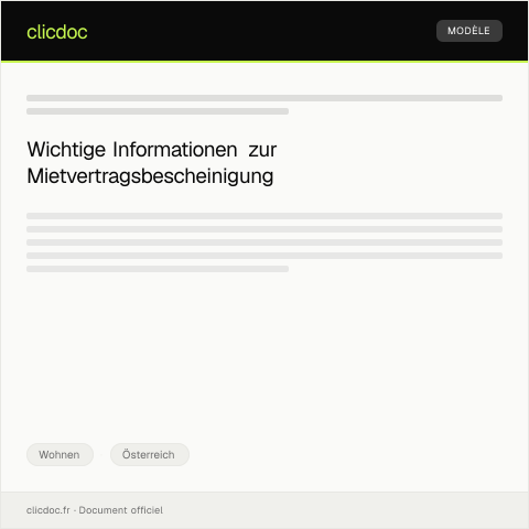 Dokumentvorschau: Bescheinigung über den Mietvertrag für das Amt für soziale Angelegenheiten — Wohnen, Österreich