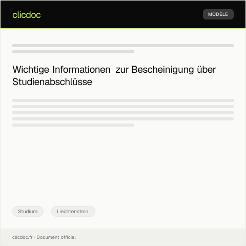 Dokumentvorschau: Bescheinigung über Studienabschlüsse — Studium, Liechtenstein