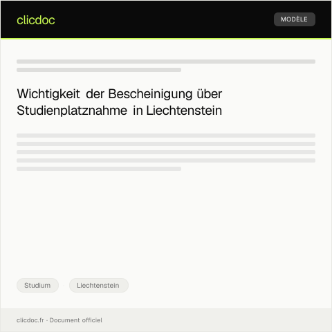 Dokumentvorschau: Bescheinigung über Studienplatznahme — Studium, Liechtenstein