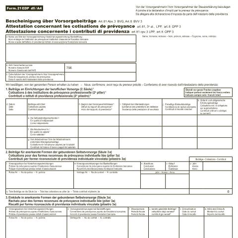 Dokumentvorschau: 21 EDP - Bescheinigung über Vorsorgebeiträge PDF 805.65 kB 26. Mai 2026 — Direkte Bundessteuer, Schweiz