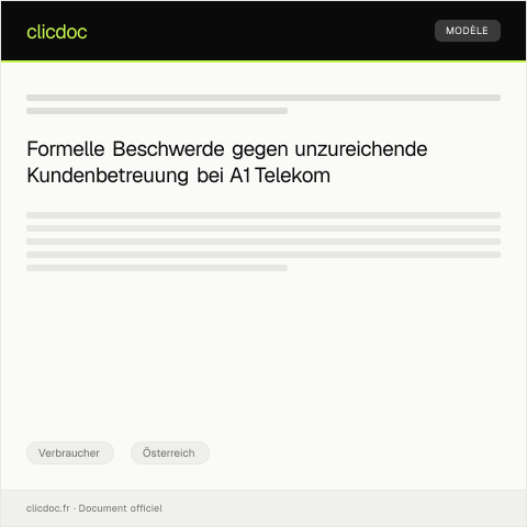 Dokumentvorschau: Beschwerde über unzureichende Kundenbetreuung bei A1 Telekom — Verbraucher, Österreich