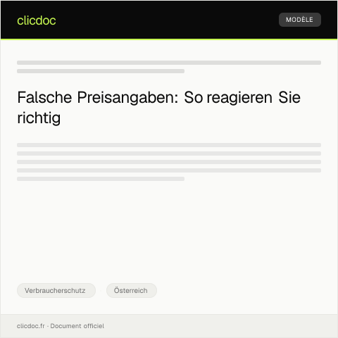 Dokumentvorschau: Beschwerde über falsche Preisangaben — Verbraucherschutz, Österreich