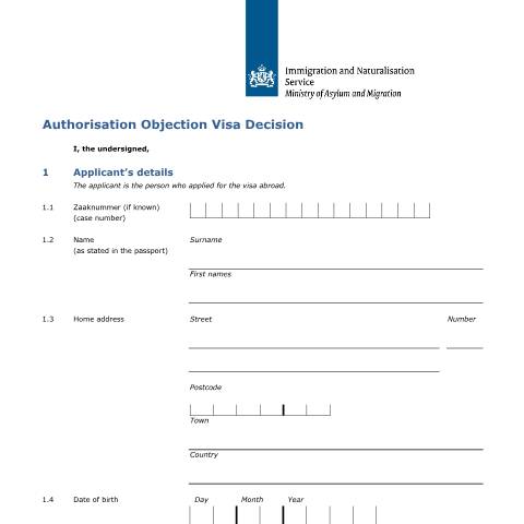 Documentvoorvertoning: Authorisation Objection Visa Decision — IND — immigratie, Nederland (CERFA n°4534)