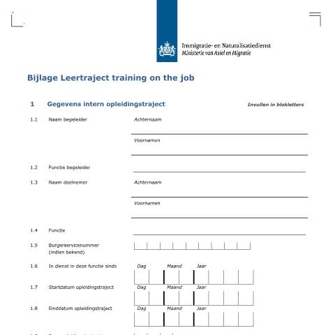 Documentvoorvertoning: Bijlage Leertraject training on the job — IND — immigratie, Nederland (CERFA n°7154)
