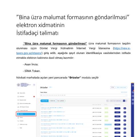 Document preview: "Bina üzrə məlumat formasının göndərilməsi" üzrə məlumat formasının təqdim olunması — Digər vergi/rəsmi sənədlər (autres documents fiscaux/officiels), Azərbaycan