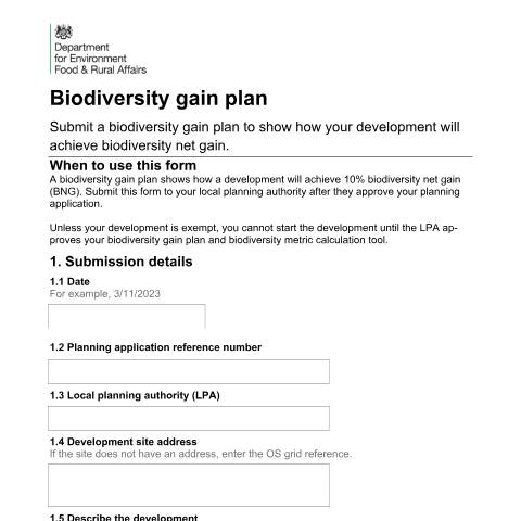 Document preview: Biodiversity gain plan — Department for Environment, Food & Rural Affairs, United Kingdom