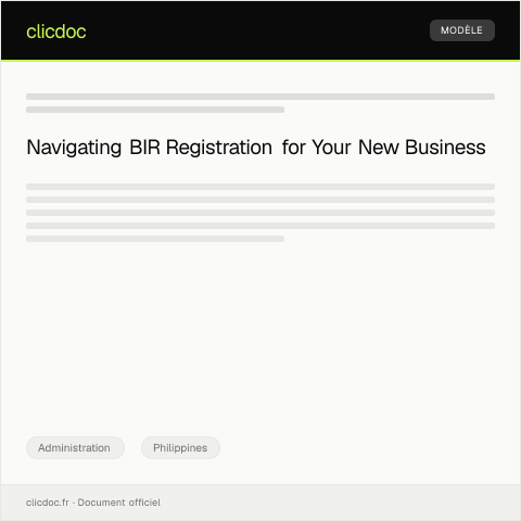 Document preview: Application for Bureau of Internal Revenue (BIR) Registration of New Business — Administration, Philippines