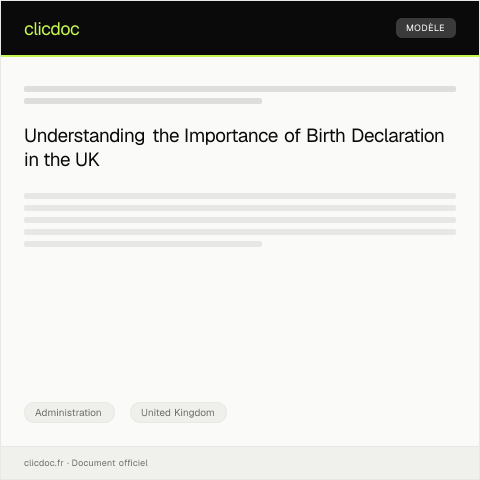 Document preview: Declaration of Birth for Civil Registry — Administration, United Kingdom