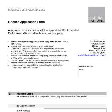 Document preview: Black-headed gulls: licence to sell eggs for human consumption (A22 and LR22) — Natural England, United Kingdom