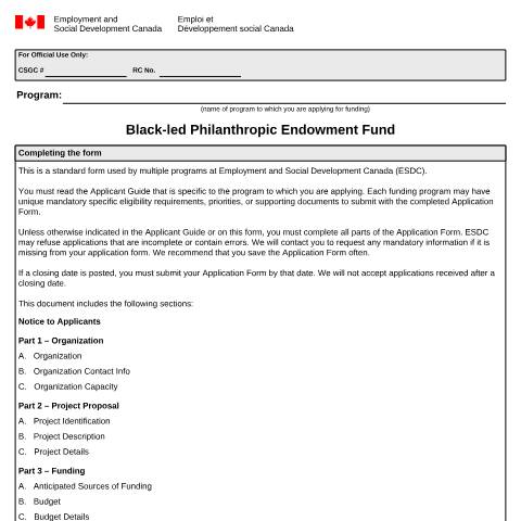 Document preview: Black-led Philanthropic Endowment Fund — Employment and Social Development Canada, Canada (CERFA n°EMP5696)