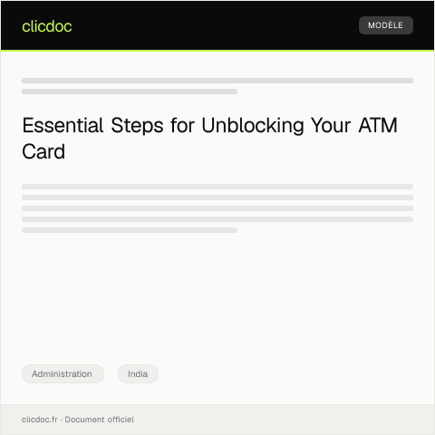 Document preview: Application for Blocked ATM Card Unblocking Request — Administration, India