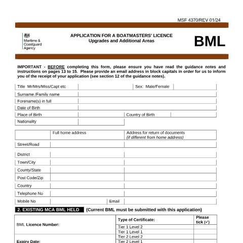 Document preview: How to apply for a Boatmasters' Licence upgrade — Maritime and Coastguard Agency, United Kingdom