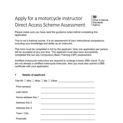 Document preview: Book the direct access scheme (DAS) instructor assessment — Driver and Vehicle Standards Agency, United Kingdom