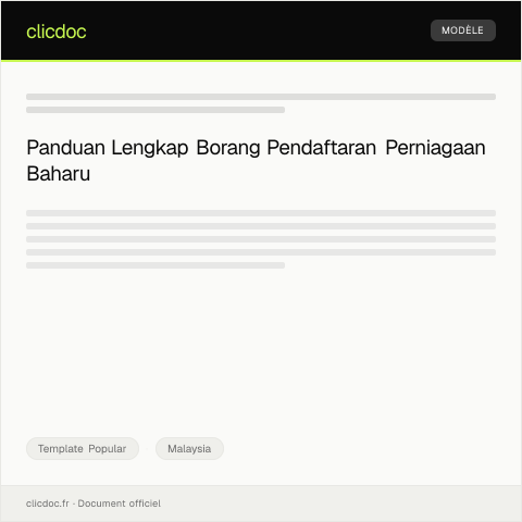 Document preview: Borang Pendaftaran Perniagaan Baharu — Template Popular, Malaysia