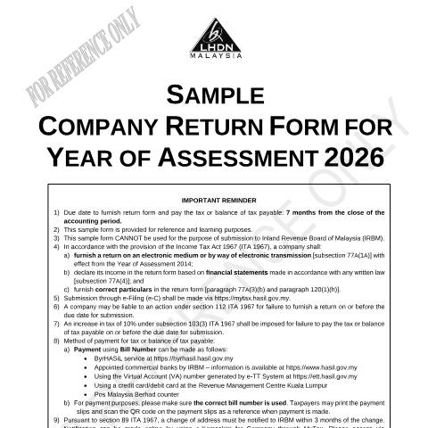 Document preview: Sample Company Return Form 2026 and Appendices — Company, Malaysia