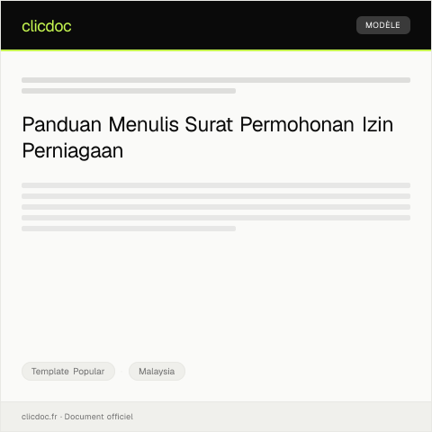 Document preview: Borang Permohonan Izin Perniagaan — Template Popular, Malaysia