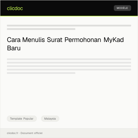 Document preview: Borang Permohonan MyKad Baru — Template Popular, Malaysia