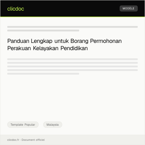 Document preview: Borang Permohonan Perakuan Kelayakan Pendidikan — Template Popular, Malaysia
