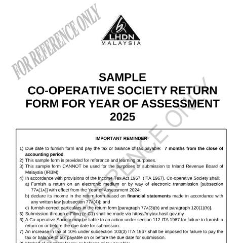 Document preview: Sample Co-Operative Society Return Form 2025 and Appendices — Non-Company and Non-Individual, Malaysia