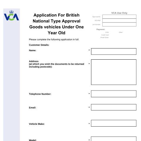 Document preview: British national type approval for goods vehicles under 1 year old — Vehicle Certification Agency, United Kingdom