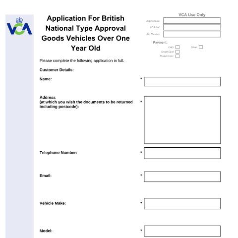Document preview: British national type approval for goods vehicles over 1 year old — Vehicle Certification Agency, United Kingdom