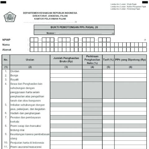 Document preview: Bukti Potong PPh Pasal 26.pdf — Bukti Pemotongan PPh Pasal 26, Indonesia (CERFA n°ID-DJP-Bukti-Potong-PPh-Pasal-26)