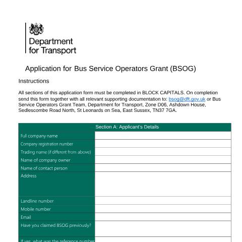 Document preview: Bus Service Operators Grant: commercial transport operators — Department for Transport, United Kingdom