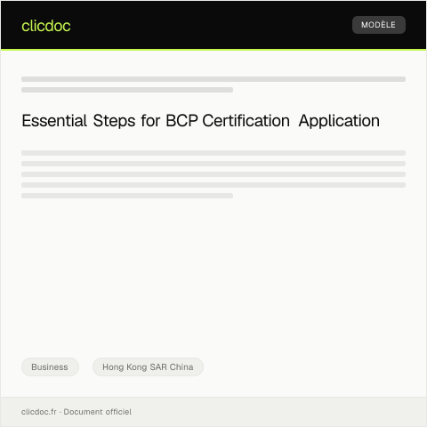 Document preview: Application for Business Continuity Plan Certification / 商業持續運營計劃認證申請 — Business, Hong Kong SAR China