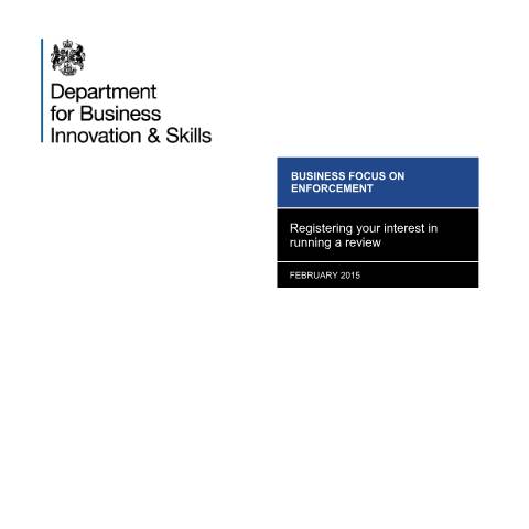 Document preview: Business Focus on Enforcement: register your interest — Department for Business, Innovation & Skills, United Kingdom
