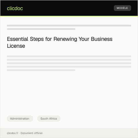 Document preview: Application for Business License Renewal — Administration, South Africa